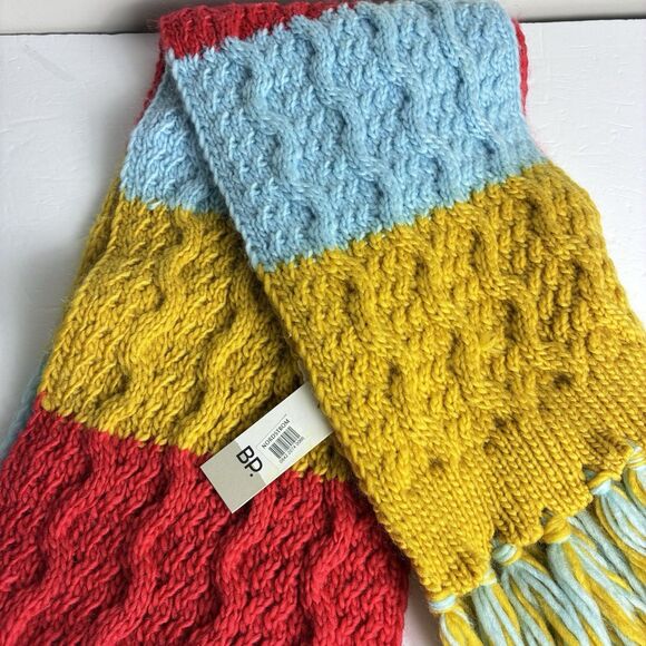 Nordstrom Cable Knit Scarf Fringe Long Warm Soft Colorful NWT BP - Picture 2 of 5